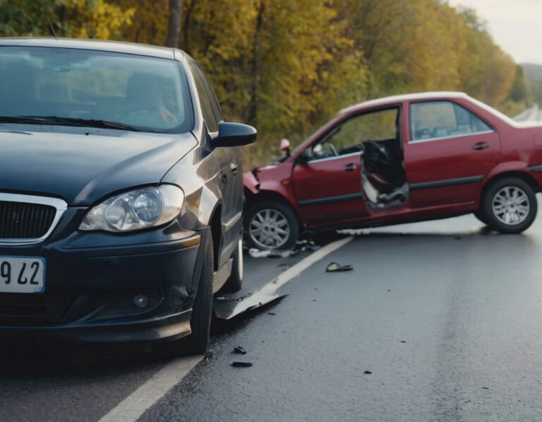 Car accident on the road after collision with another car on the road